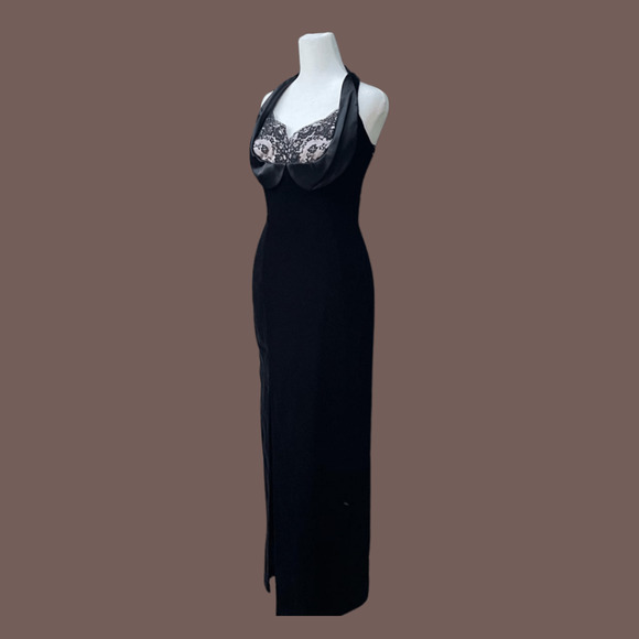 Jessica McClintock Maxi Dress | Lace Black Halter | Size 7/8 | Vintage - Picture 1 of 3